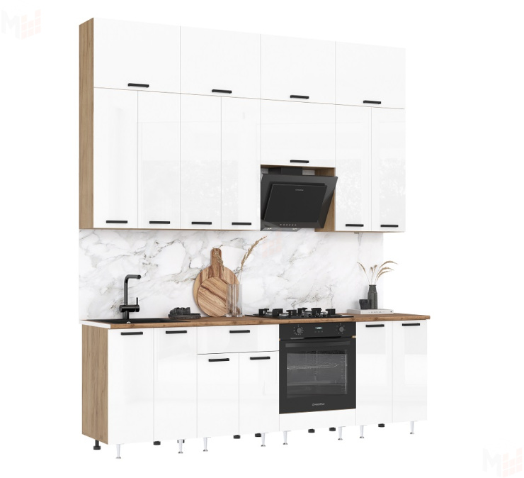 Кухня Рио New 2,4 (490) комп №3 ЛДСП Дуб крафт, Белый глянец (Дуб вотан)