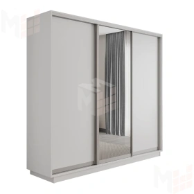 Шкаф-купе Оптим 3-х дверный  1 секция (ЛДСП, Зеркало)  240 см. 1 штанга, 11 полок