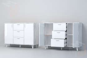 Комод К-2 Эго на ножках Бетон Светлый/Белый Глянец