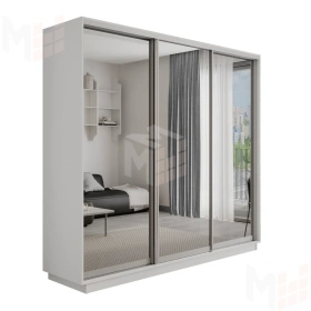 Шкаф-купе Оптим 3-х дверный  1 секция (Зеркало) 240 см. 1 штанга, 11 полок, 4 ящика