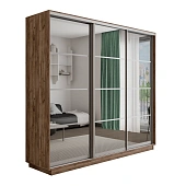 Шкаф-купе Оптим 3-х дверный 4 секции (Зеркало) 210 см. 1 штанга, 11 полок, 4 ящика