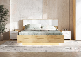 Ирис Кровать парящая 1,6м (ортопед дерево) (Браш Вайт/Дуб Крафт, Дуб Крафт)