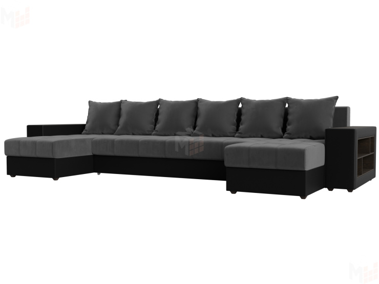 П-образный диван Дубай полки справа (Серый\Черный)