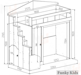 Кровать-чердак Фанки Хоум с тумбой и письменным столом Фанки Тайм