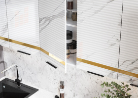 Кухонный гарнитур Милена с пеналом 2,6 (мрамор белый софт/мрамор блэк софт))