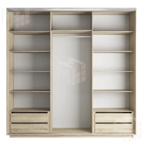 Шкаф-купе Оптим 3-х дверный  1 секция (Зеркало) 210 см. 1 штанга, 11 полок, 4 ящика