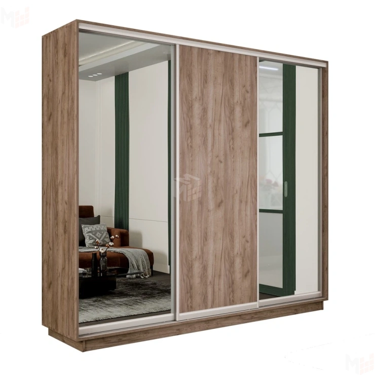 Шкаф-купе Экспресс трио (2 зеркала) 2100 Крафт табачный