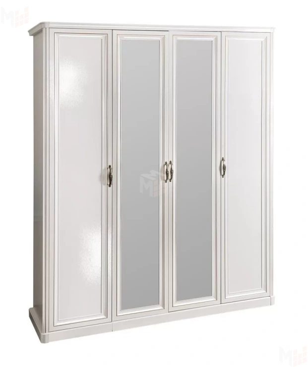 Шкаф Натали 4-дверный (1+2+1) с зеркалом белый глянец