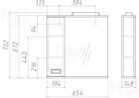 Шкаф-зеркало Cube 65 Эл. левый/правый Домино